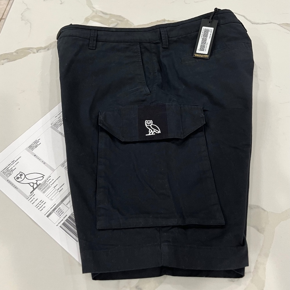 NWT OVO Drake black cargo twill men’s shorts- 34 Brand New